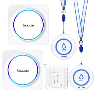 taoctee 家庭用介護呼び出しベル 充電式のケアレシーバ 持ち運び便利 家庭用 sos 呼び出しボタンは防水シリコン保護カバーあり 妊婦 子供 病患 障碍者 受信機2台 送信機2台